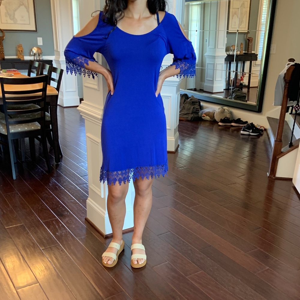 Diosa Blue Cold Shoulder Blue Dress